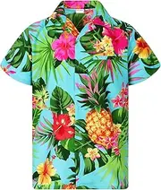 [KAMEHAMEHA] King Kameha Men's Pineapple-Designs Summer-Party-Shirts Short-Sleeve Button-Down Casual-Shirts