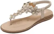[ZKSWJUXE] Women's sandals rhinestone plus size flip-flops, 杏色, 41