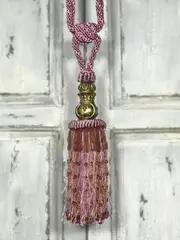 Pair 2 pieces Curtain Tie Backs - 26cm Tassel with Gold Top - Dusky Pink