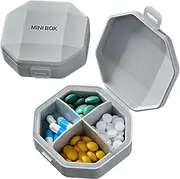 T Tersely Daily Pill Organizer, Pill Case four compartments,Small Pill Box Portable Travel Pill Case, Mini Pill Container for Purse Pocket, Compact Travel Medicine Organizer for Vitamin, Cod Liver Oil, Supplement (grey)