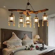 Vintage Industrial Bar Lighting Hanging Lamp E27 * 6 Wrought Iron Solid Wood Living Room Corridor Loft Bedroom Ceiling Chandelier ?100cm Comfortable Anniversary