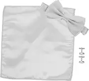 [ROMISBABA] Men's Tuxedo Studs Set Bow Tie Handkerchief Cufflinks Groom Suit Accessories for Wedding Satin Bow Tie and Cufflinks Set