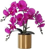 LESING Artificial Orchid Flower with Vase, White Orchid Bonsai Faux Orchid Phalaenopsis Plant Pot Arrangements for Home Decoration (Purple,Gold Vase)
