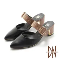 在飛比找momo購物網優惠-【DN】跟鞋_MIT金屬飾扣拼接真皮涼拖跟鞋(黑)