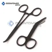 Lister Bandage Scissors 4.5" + Mosquito Forceps Curved Black Coated