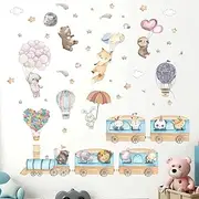 Amimagen Hot Air Balloon Animal Wall Decals - Elephant Lion Giraffe Train Animal Wall Stickers - Baby Nursery Kids Girls Bedroom Daycare Wall Decor