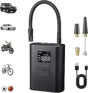Tyre Inflator Portable Air Compressor, 150 PSI Power Electric Tire Pump, 3X Fast Cordless Mini Bike Tire Pump, Air Pump for Auto, Motorcycle, Bicycle, Balls,with Pressure Gauge&LED Light, Black,