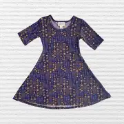 New LuLaRoe Toddler Girls Adeline Swing Dress Blue Gold Chevron Motif Size 2T