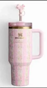 NEW AUTHENTIC Stanley Pink Floral Handle Straw Travel Mug Tumbler 40 OZ
