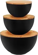 ShineMe Salad Bowl Set of 3, Natural Bamboo Fiber Salad Serving Bowls with Lids,Mixing Bowl for Preparing and Serving Salad, Cereal, Fruit, Veggies, Popcorn,Chips & Bread(10",8",6")