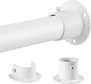 White Extendable Wardrobe Rod 74-250cm, Adjustable Hanging Clothes Rail with End Sockets & Screws, Round Wardrobe Rail Heavy Duty for Closet