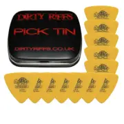 12 x Dunlop Tortex Triangle Guitar Picks - 0.73mm Yellow In A Pick Tin