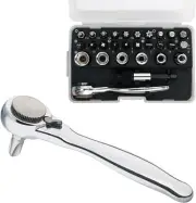 SHARDEN 1/4 Mini Ratchet Set 28pcs Right Angle Screwdriver and zzzz-s, Chrome