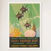 Galrie Vintage Great Barrier Reef Travel Poster from Queensland Australia Artwork, White Frame, 50 x 70cm (20 x 28inch)