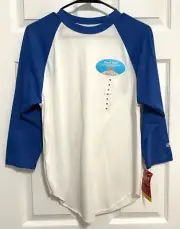 RAWLINGS Men Blue White Plain 3/4 Raglan Sleeve Crew Neck T-Shirt M NEW TAG
