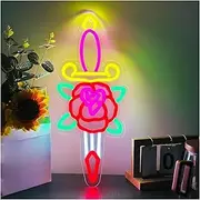 Hanging Art Neon Signs Rose Neon Sign for Wall Decor LED Light USB Powered for Tattoo Shop Party Bedroom Dorm Room 20.2cm×46.5cm