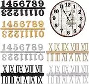 Clock Numerals Kit DIY Digital Clock Numbers Arabic Number and Roman Number for Clock Hands Replacement Parts Clock Accessories in Black Silver Gold (6 Pieces)
