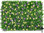 HSHGZSR Expandable Fence Privacy Screen with Solar String Lights Violet Hedges Backdrop Decor Faux Trumpet Flower Fence Screen for Patio Garden Balcony Backyard