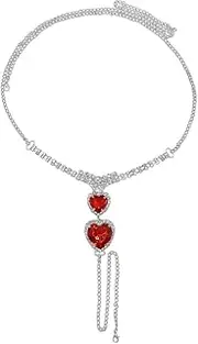 [Generic] Rhinestone Red Heart Chain Thongs Crystal Thong Chain Bikini Rhinestone Belly Chains Festival G String Jewelry for Women