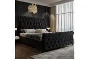 Royal Sleep Alexandra Double Bed Frame Velvet Solid Wooden Base Platform Black
