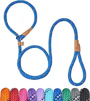 5 FT Slip Lead Dog Leash, Heavy Duty Rope Leash for Small Medium Large Dogs, No Pull Training Lead with Reflective Thread, Strong Comfortable Loop Leash (Blue Stripe, Large(1/2"))