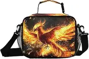 Phoenix Fire Black Insulated Lunch Box for Women Men - Ideal for Work, Picnics - Includes Adjustable Shoulder Strap