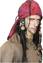Exact WIG w/Bandana Dreadlock And Hair Beads Stick DLX Jack Sparrow Costume