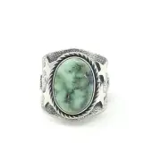 Kevin Yazzie Navajo Sterling Silver Stars Band Ring White Mountain Variscite