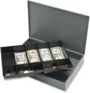 Cash Box, with 2 Keys, 10 Compartments, 15-2/5 X 10-1/2 X 2-2/5 Inches, GY (SPR1