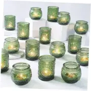 36 Pcs Green Votive Candle Holders Bulk- Assorted Glass Tea Lights Candle