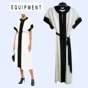 EQUIPMENT NEW CLAUDINE Salt/Pepper Billowing Sleeve A-Line Midi Dress S
