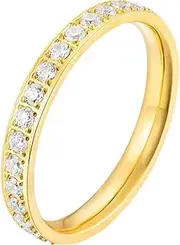 [Generic] Titanium Steel Cubic Zircon Filled Stackable Wedding Band Ring