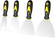 4PCS Spackle Knife Set, Stainless Steel Paint Scraper with Comfortable Griptaping Knife Tool for Repairing Drywall, Removing Wallpaper, Applying Putty, Plaster, Cement, Adhesive