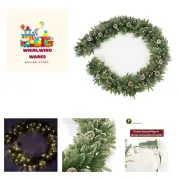 9Ft Pre-Lit Christmas Garland, Plug in, Green, 50 White Lights, Fireplace Sta...