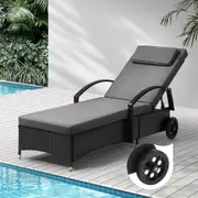 Livsip Sun Lounge Wicker Lounger Day Bed Wheel Pool Patio Furniture Setting