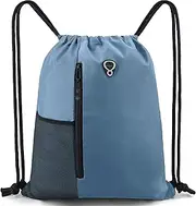 Drawstring Backpack Sports Gym Bag for Women Men Children Large Size with Zipper and Water Bottle Mesh Pockets, womens