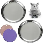 RMNHPTK Cat Food Dishes, Stainless Steel Cat Bowls Relief Whisker Fatigue Cat Bowl Cat Food Plates with Non-slip Mats Shallow Cat Bowl for Wet & Dry Food (2 PCS, Medium)
