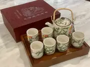 New Teapot Set Gift Present 7pcs Chinese/Japanese Ceramic Tea Cups Filter Flower