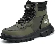 [IQAXC] Work Safety Boots for Men Waterproof Lightweight Leather Mid Cut Arch Support Steel Toe Construction Sneakers