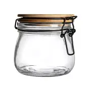 Airtight Storage Jar with Wooden Lid Round Glass Canister 500ml