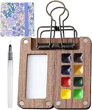 Travel Watercolour Set - 2 Pieces Wooden Painting Set With 8 Grids Palette and Clip - Portable for Painters and Artists