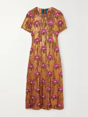 [La DoubleJ] La DoubleJ - Swing Sequined Silk Midi Dress - Gold - small small Gold