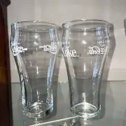 2 Pc Set 13 Ounce “Enjoy Coca~Cola” Glass Clear Glass Coke White Letter 6” Tall