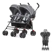 Dream on Me Volgo Twin Umbrella Stroller in Gray, Lightweight Double Stroller fo