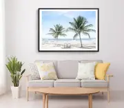 Palm Trees on Sea Shore Print, Sea Wall Art, Palm Trees Framed Beach Wall Art