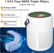 Air Purifier, Desktop Portable Purifier, 99.99% Air Clean, 3-in-1 H13 True HEPA Filter, 4 Purify Modes