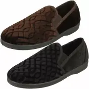 MENS SLIPPERS TWIN GUSSET SLIP ON VELOUR WINTER HOUSE INDOOR FULL SLIPPER LEO