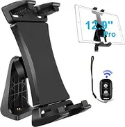 IPad Tablet Tripod Mount Adapter 360 Degree Rotatable Universal Clamp Holder with Bluetooth Remote for iPad Pro 12.9 11 10.5, iPad Air Mini, Surface Tab, Galaxy Tab and 3.5 to 13.5in Phone Tablets