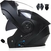 Motorcycle Helmet Flip-Up Modular Helmets with Bluetooth,DOT/ECE Approved Helmet Full Face Motorbike Helmet Scooter Helmet Crash Helmet Double Anti-Fog Visors Ideal for Men Women 22,L=59-60cm