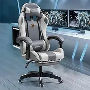 Technology Fabric Gaming Chair, Racing Massage Seat with Footrest, Ergonomic Support, 90-135° Tilt, Breathable Fabric, Adjustable Lumbar, High-Back Recliner for Home Office (Grey)